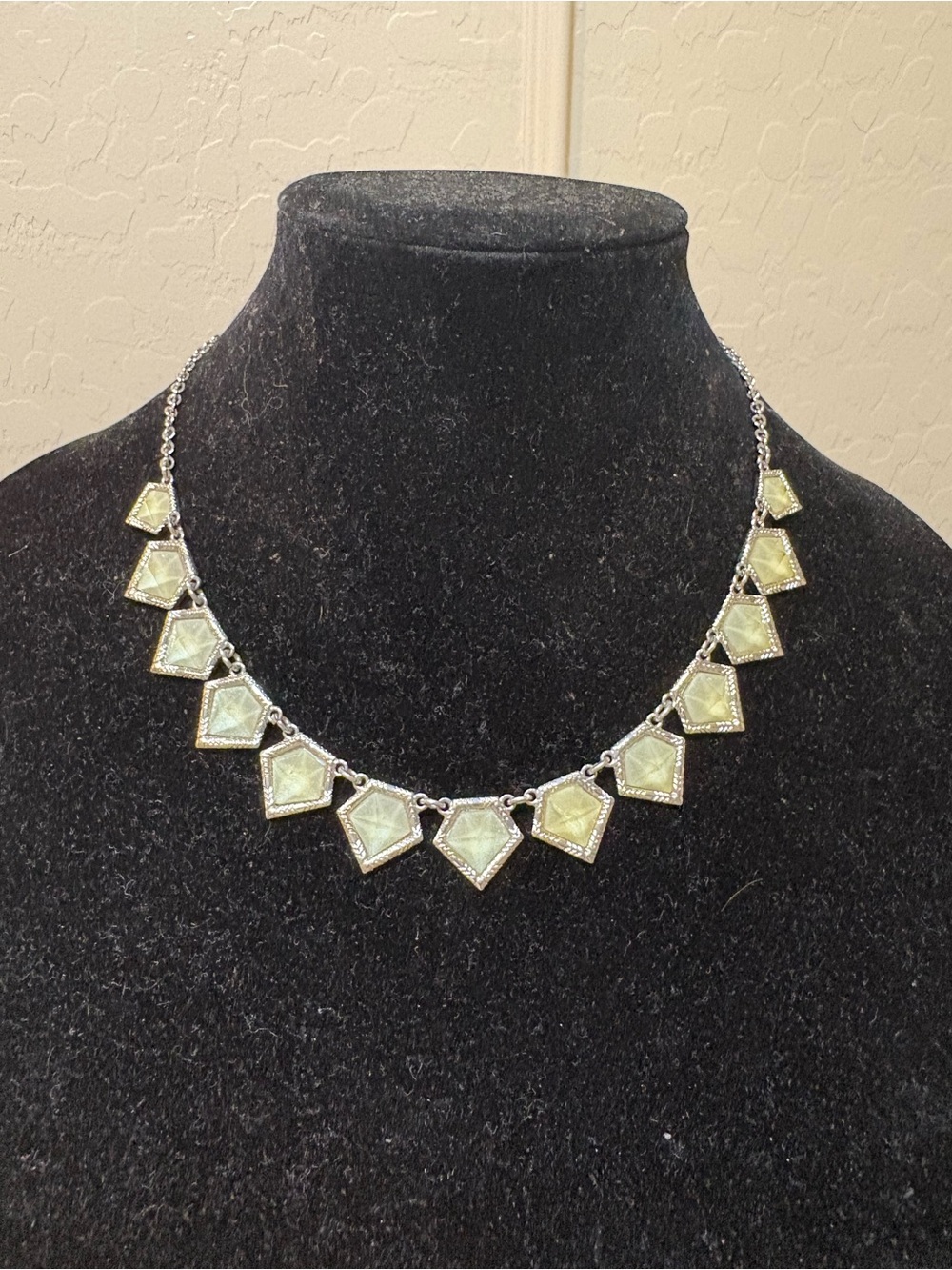 Silver Necklace with Pale Green Triangle Pendants - Women Jewelry